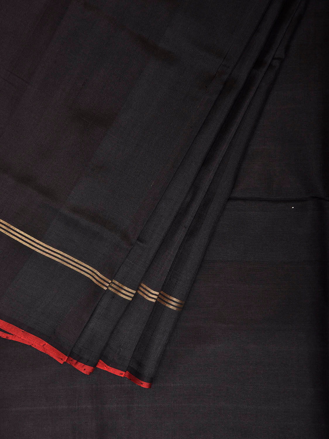 Black Uppada Silk Handloom Plain Saree with Small Zari Border Design u2503