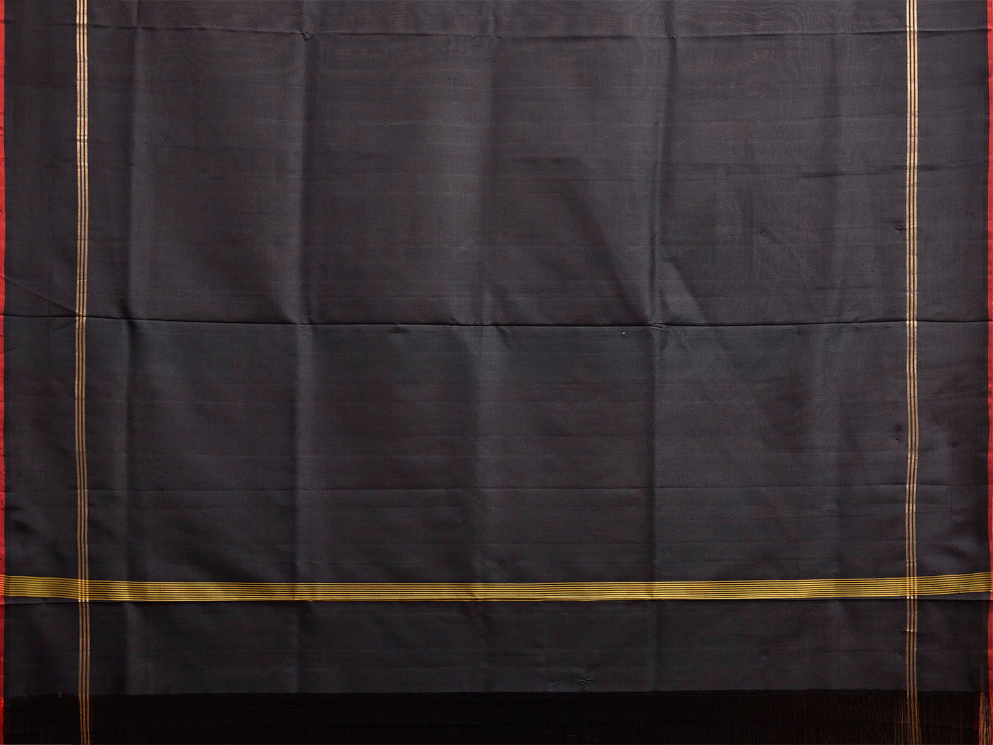 Black Uppada Silk Handloom Plain Saree with Small Zari Border Design u2503