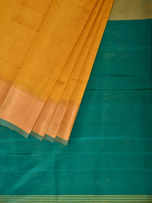 Yellow and Green Uppada Silk Handloom Plain Saree with Contrast Pallu Design u2504