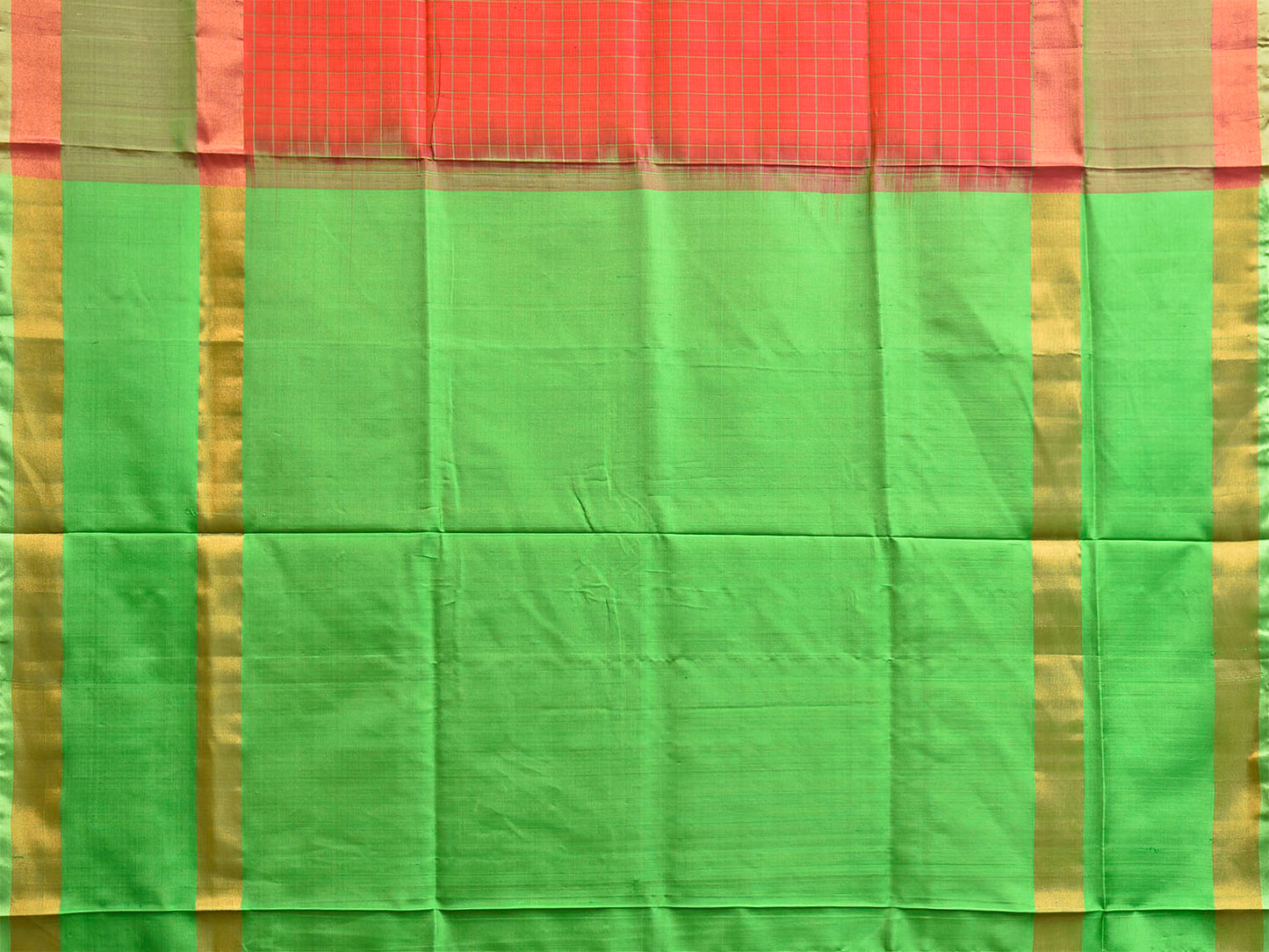 Red and Light Green Uppada Silk Handloom Saree with Checks Design u2507