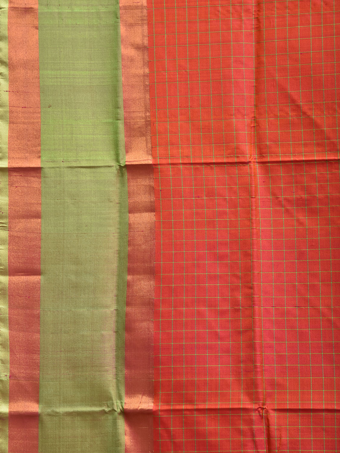 Red and Light Green Uppada Silk Handloom Saree with Checks Design u2507