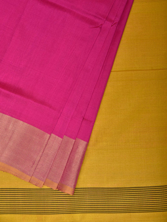 Pink and Yellow Uppada Silk Handloom Plain Saree with Contrast Pallu Design u2508