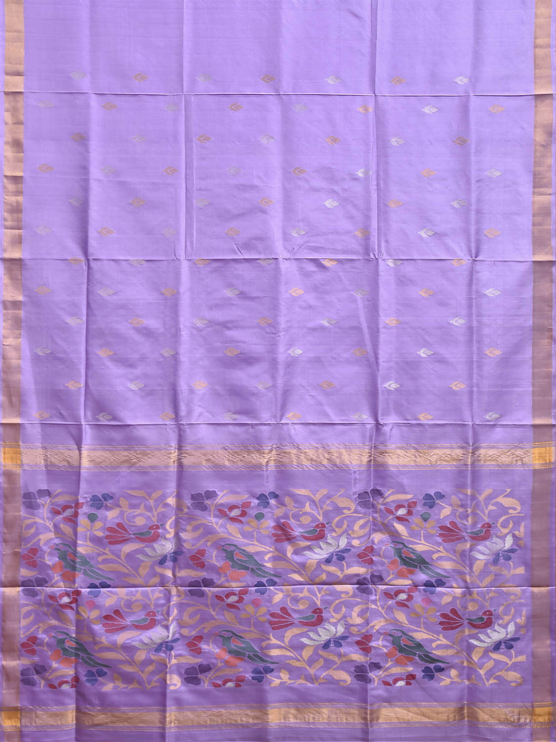 Lavender Uppada Silk Handloom Saree with Floral and Birds Design u2509