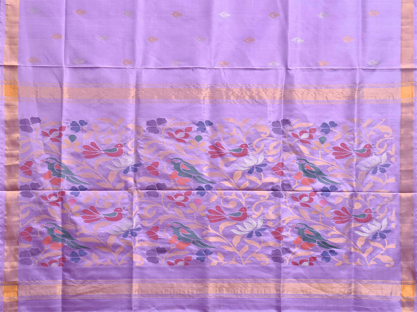 Lavender Uppada Silk Handloom Saree with Floral and Birds Design u2509