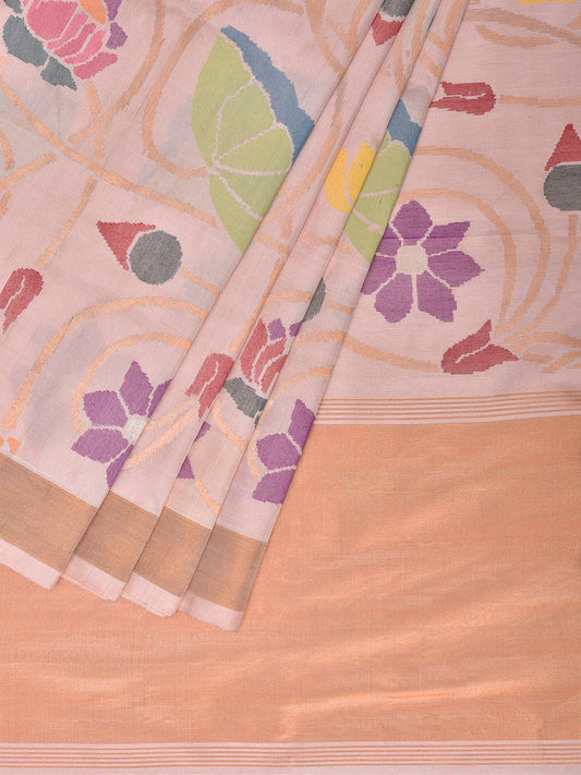 Cream Uppada Silk Handloom Saree with All Over Lotus Floral Design u2512
