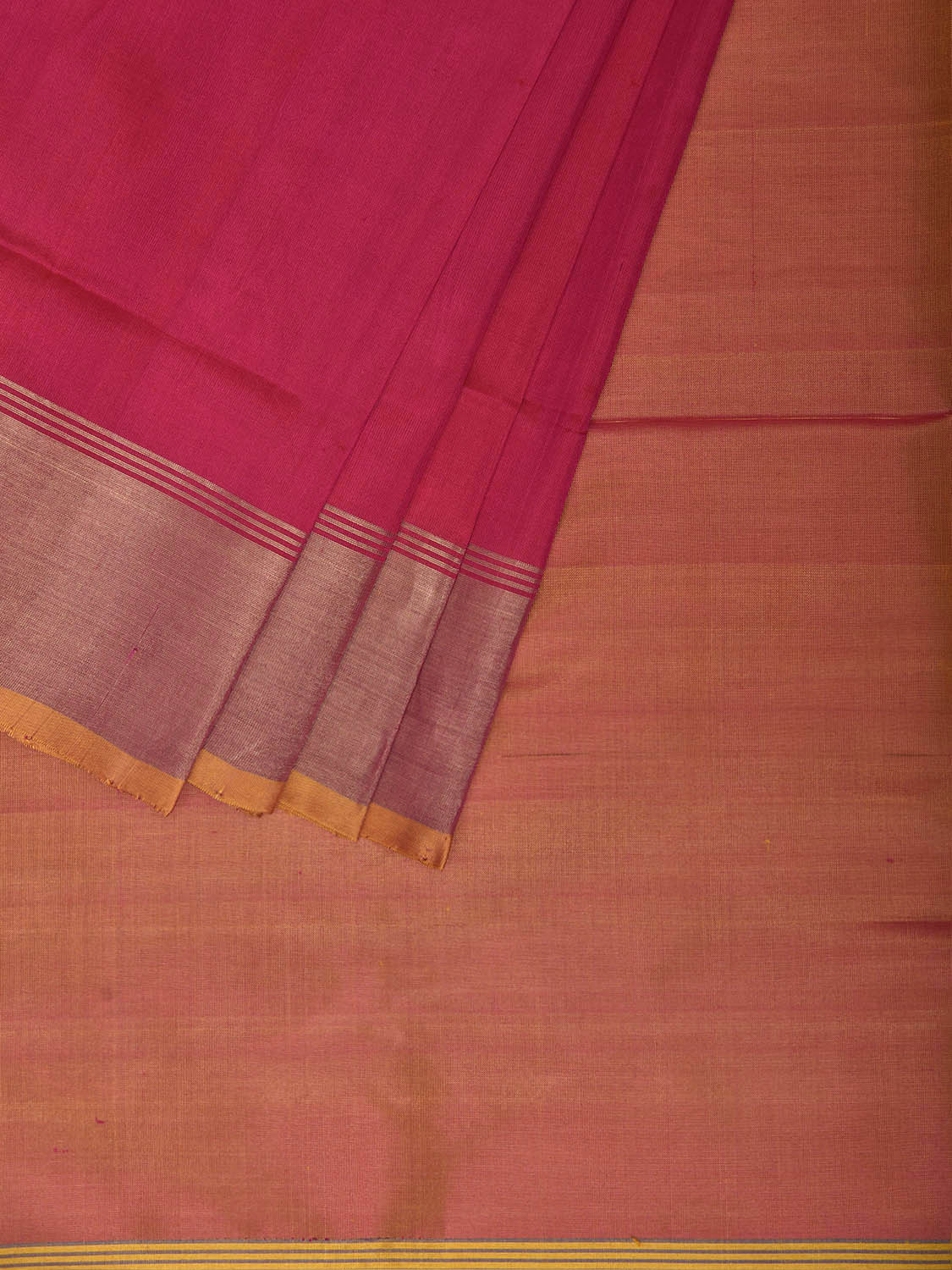 Pink and Orange Uppada Silk Handloom Plain Saree with Contrast Pallu Design u2513
