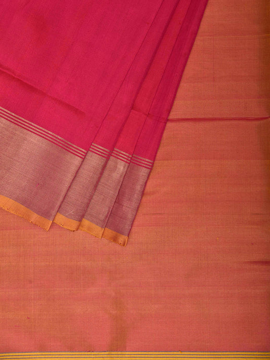 Pink and Orange Uppada Silk Handloom Plain Saree with Contrast Pallu Design u2513