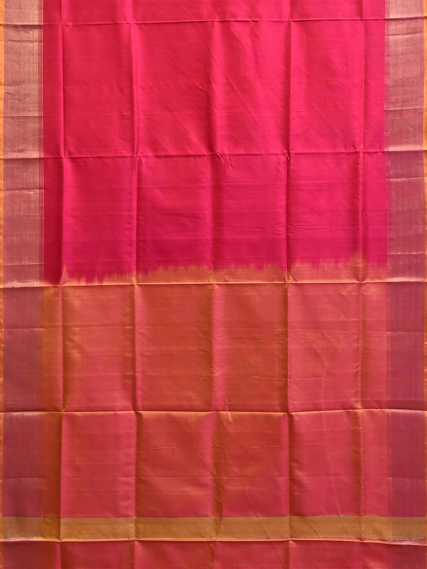 Pink and Orange Uppada Silk Handloom Plain Saree with Contrast Pallu Design u2513