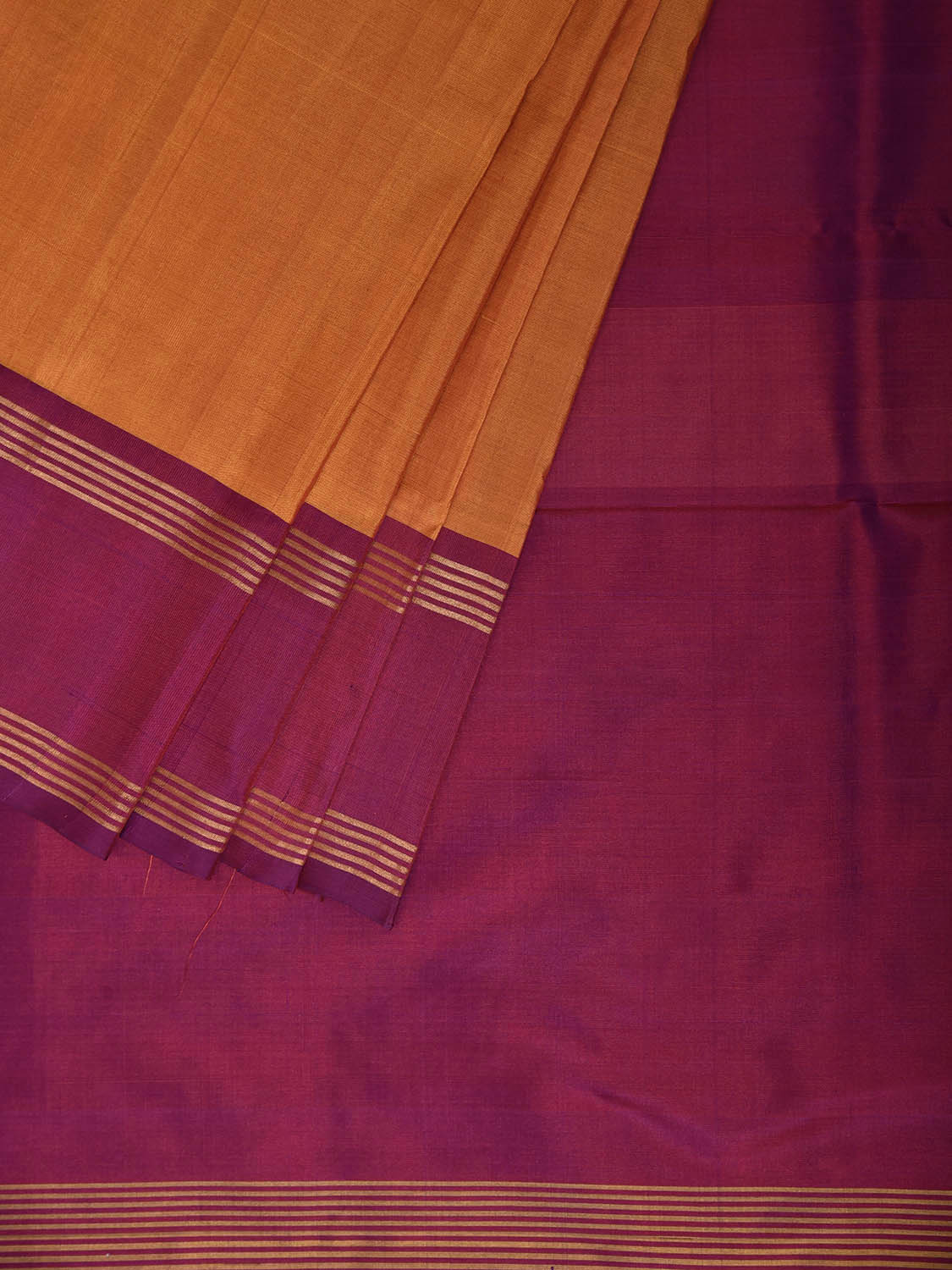 Orange and Purple Uppada Silk Handloom Plain Saree with Contrast Pallu Design u2515