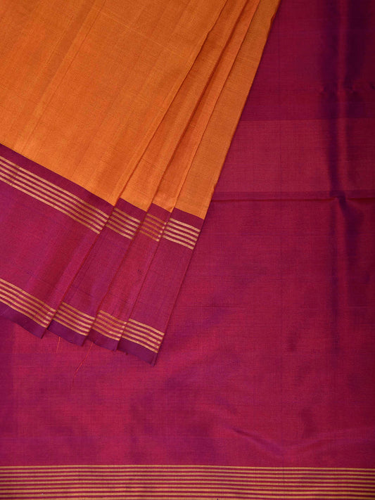 Orange and Purple Uppada Silk Handloom Plain Saree with Contrast Pallu Design u2515
