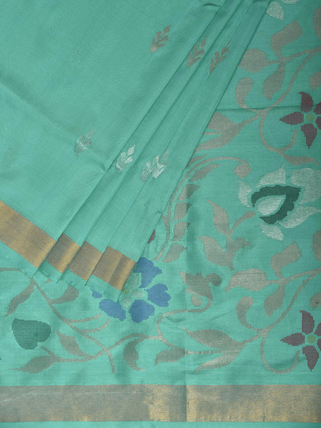 Turquoise Uppada Silk Handloom Saree with Floral Pallu Design u2516