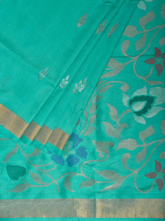 Turquoise Uppada Silk Handloom Saree with Floral Pallu Design u2516