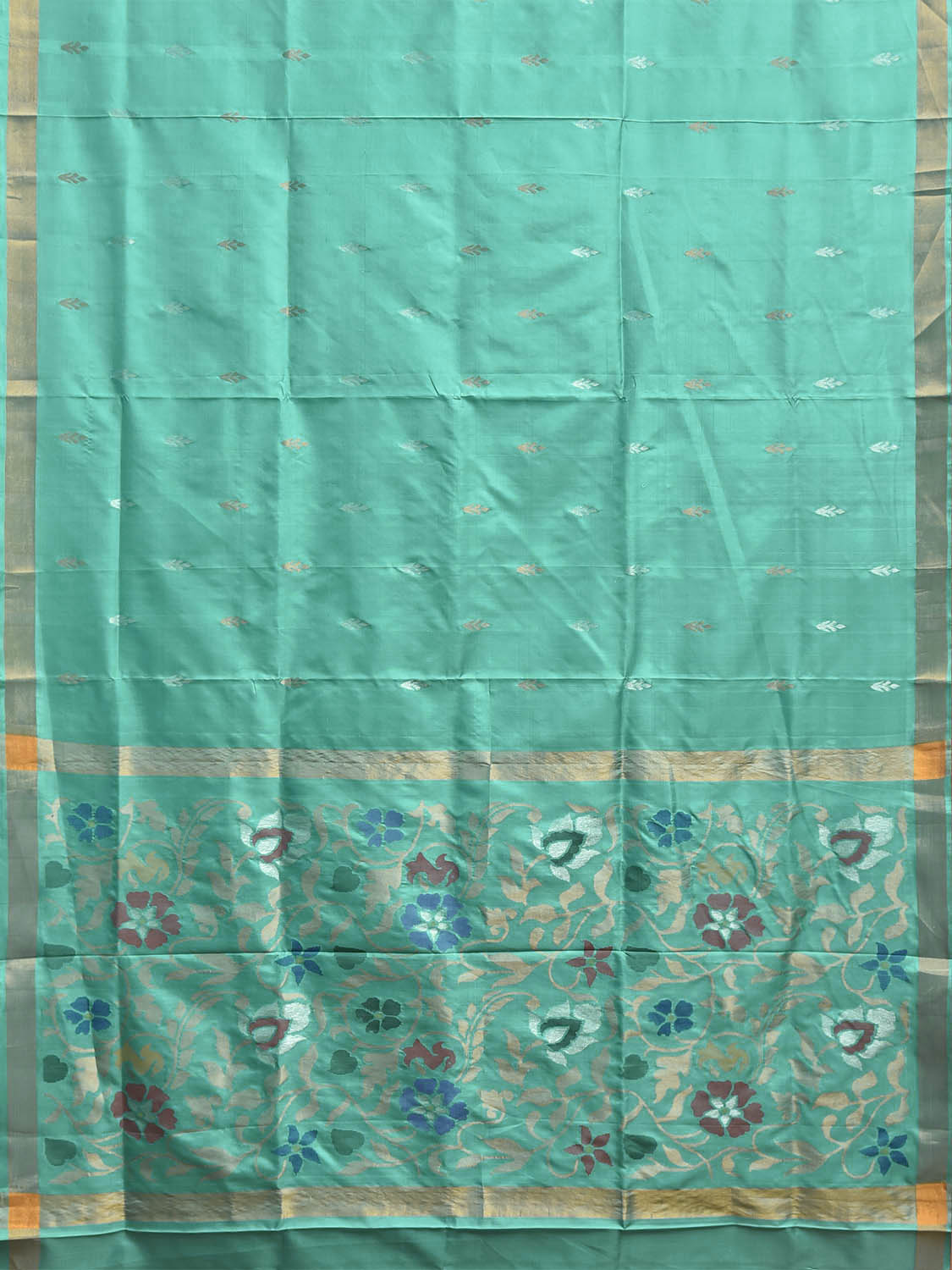 Turquoise Uppada Silk Handloom Saree with Floral Pallu Design u2516