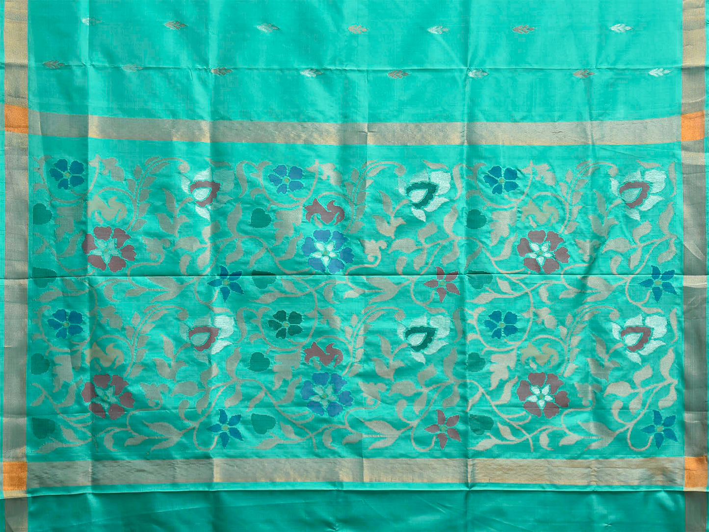 Turquoise Uppada Silk Handloom Saree with Floral Pallu Design u2516