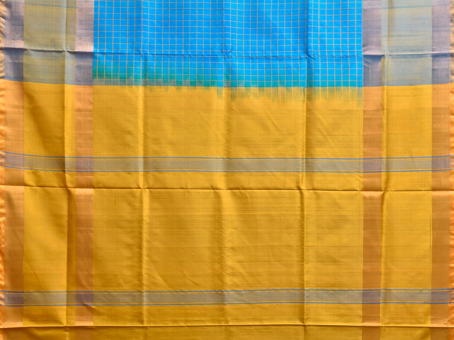 Blue and Yellow Uppada Silk Handloom Saree with Checks and Big Border Design u2518