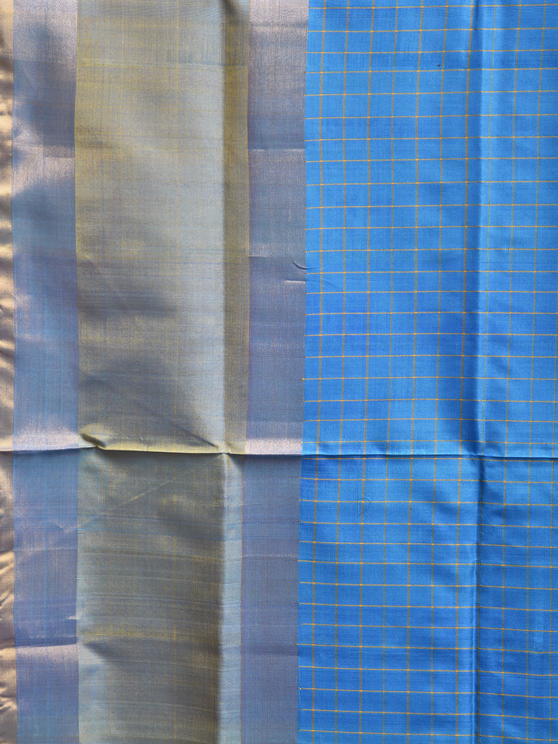 Blue and Yellow Uppada Silk Handloom Saree with Checks and Big Border Design u2518