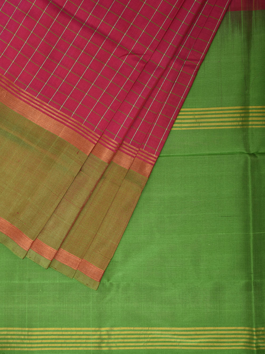 Pink and Green Uppada Silk Handloom Saree with Checks and Big Border Design u2519