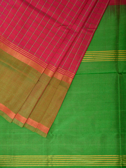Pink and Green Uppada Silk Handloom Saree with Checks and Big Border Design u2519