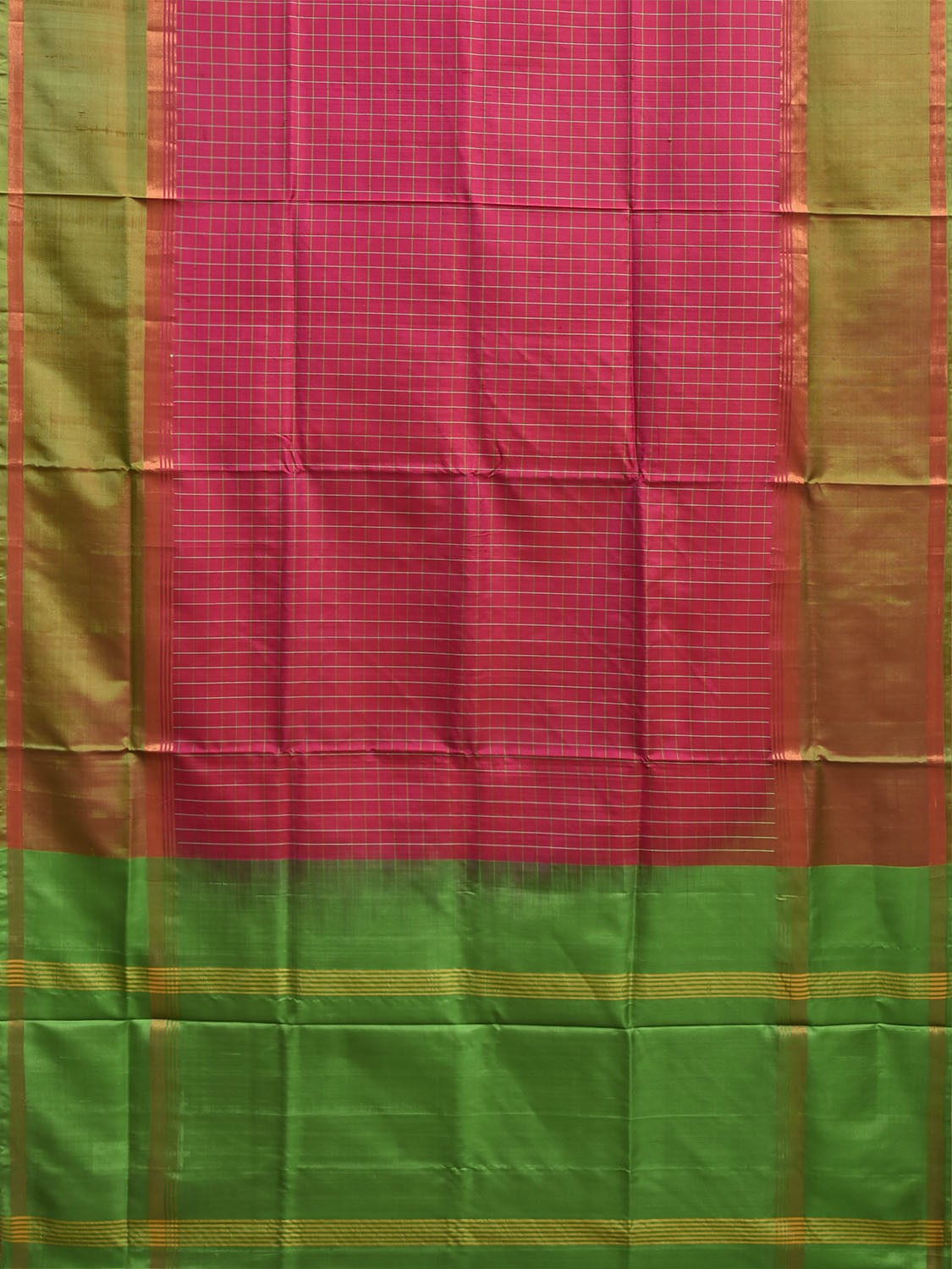 Pink and Green Uppada Silk Handloom Saree with Checks and Big Border Design u2519