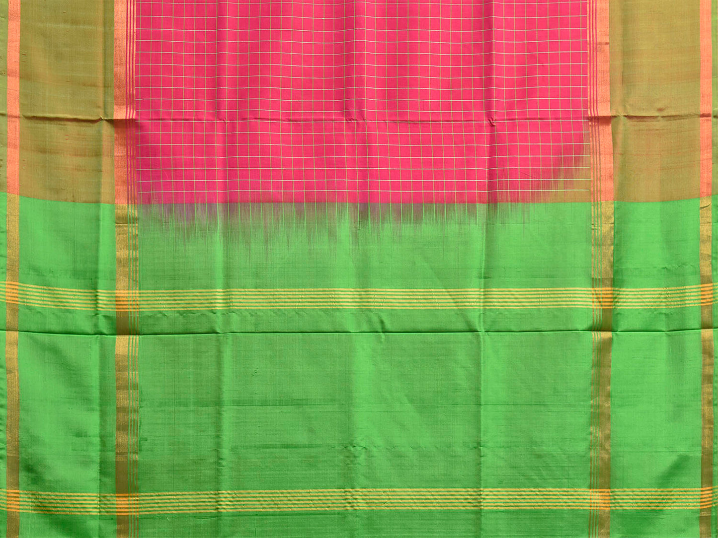 Pink and Green Uppada Silk Handloom Saree with Checks and Big Border Design u2519