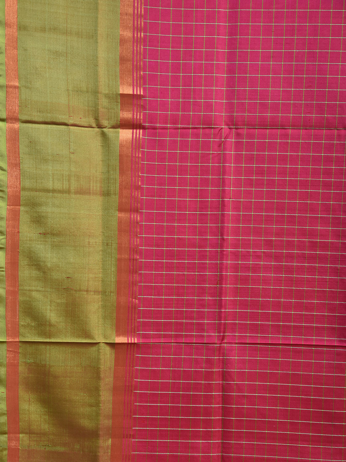 Pink and Green Uppada Silk Handloom Saree with Checks and Big Border Design u2519