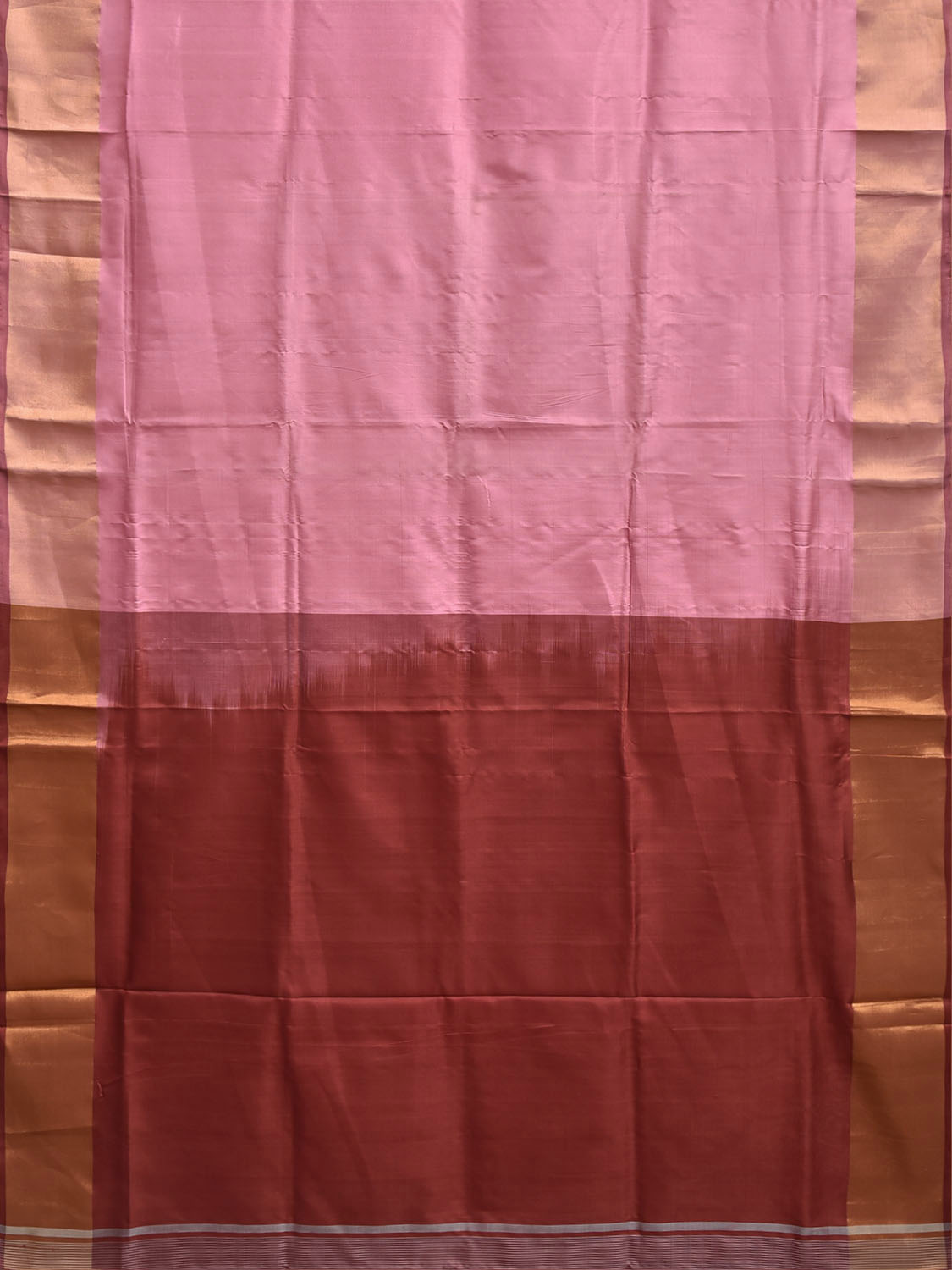 Baby Pink and Maroon Uppada Silk Handloom Plain Saree with Contrast Pallu Design u2520