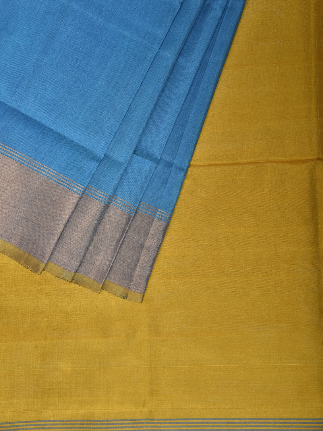 Blue and Yellow Uppada Silk Handloom Plain Saree with Contrast Pallu Design u2521