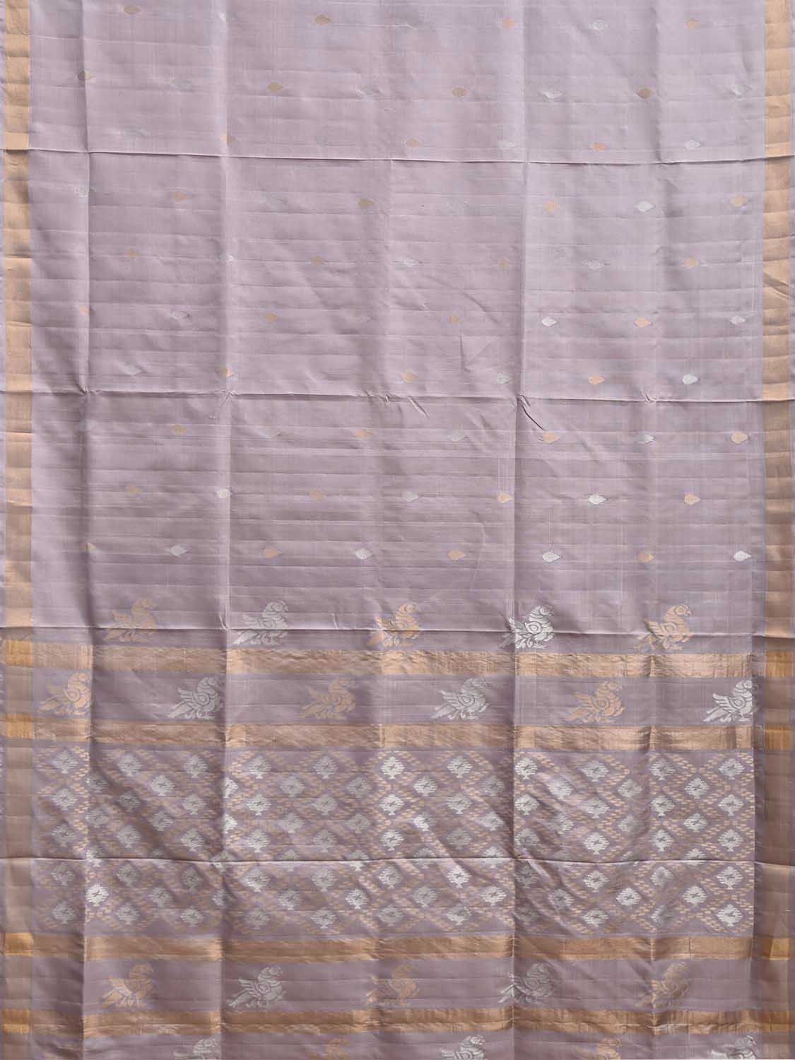 Light Grey Uppada Silk Handloom Saree with Birds and Jamdani Pallu Design u2524