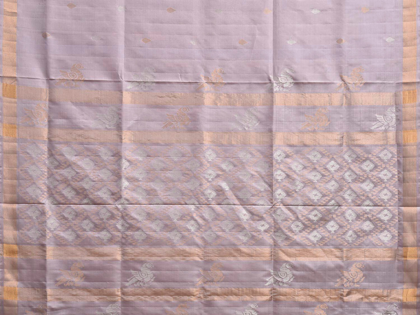 Light Grey Uppada Silk Handloom Saree with Birds and Jamdani Pallu Design u2524
