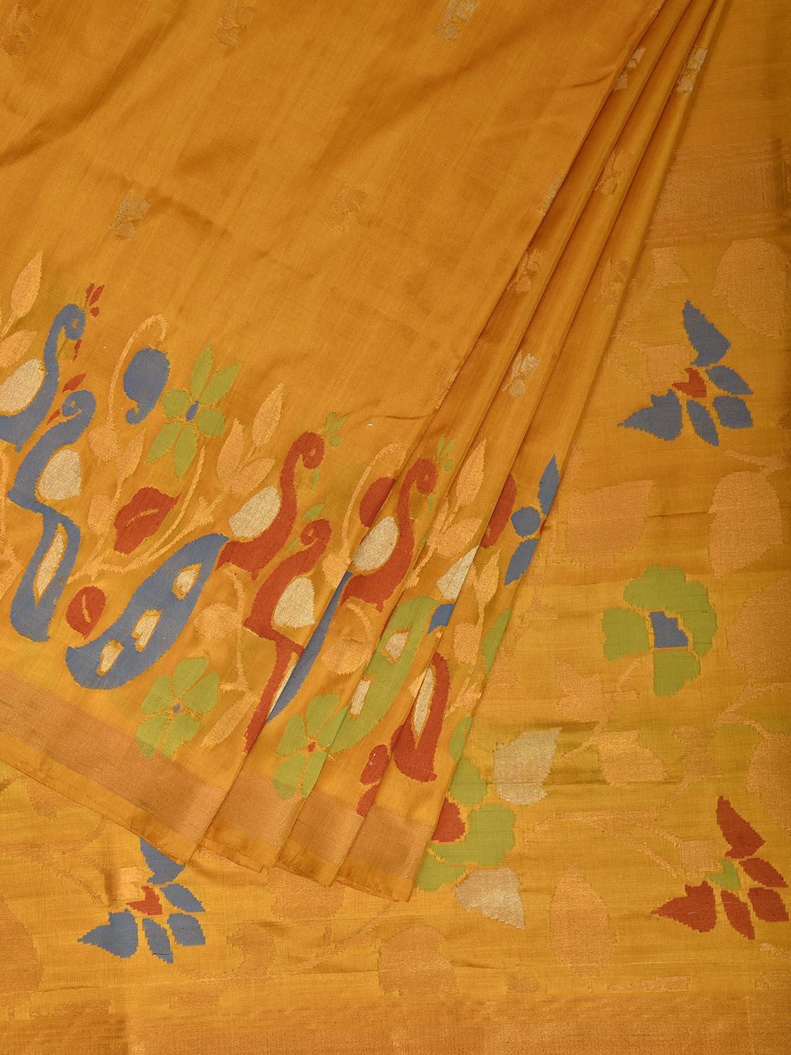 Yellow Uppada Silk Handloom Saree with One Side Peacock Border Design u2525