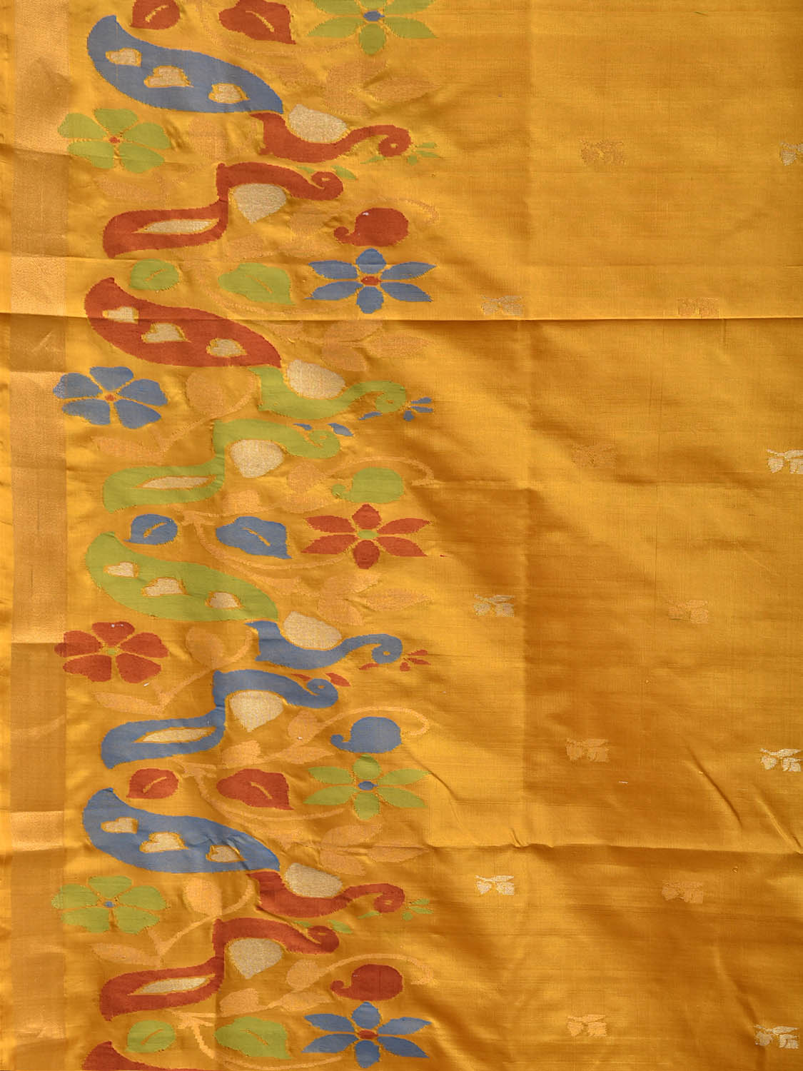 Yellow Uppada Silk Handloom Saree with One Side Peacock Border Design u2525