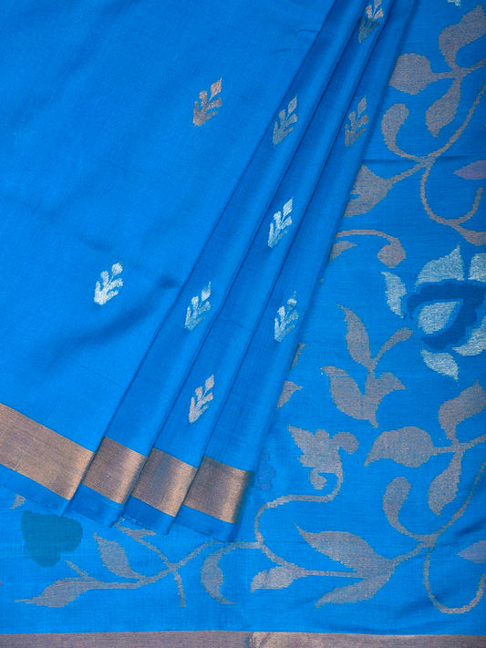 Blue Uppada Silk Handloom Saree with Floral Pallu Design u2526