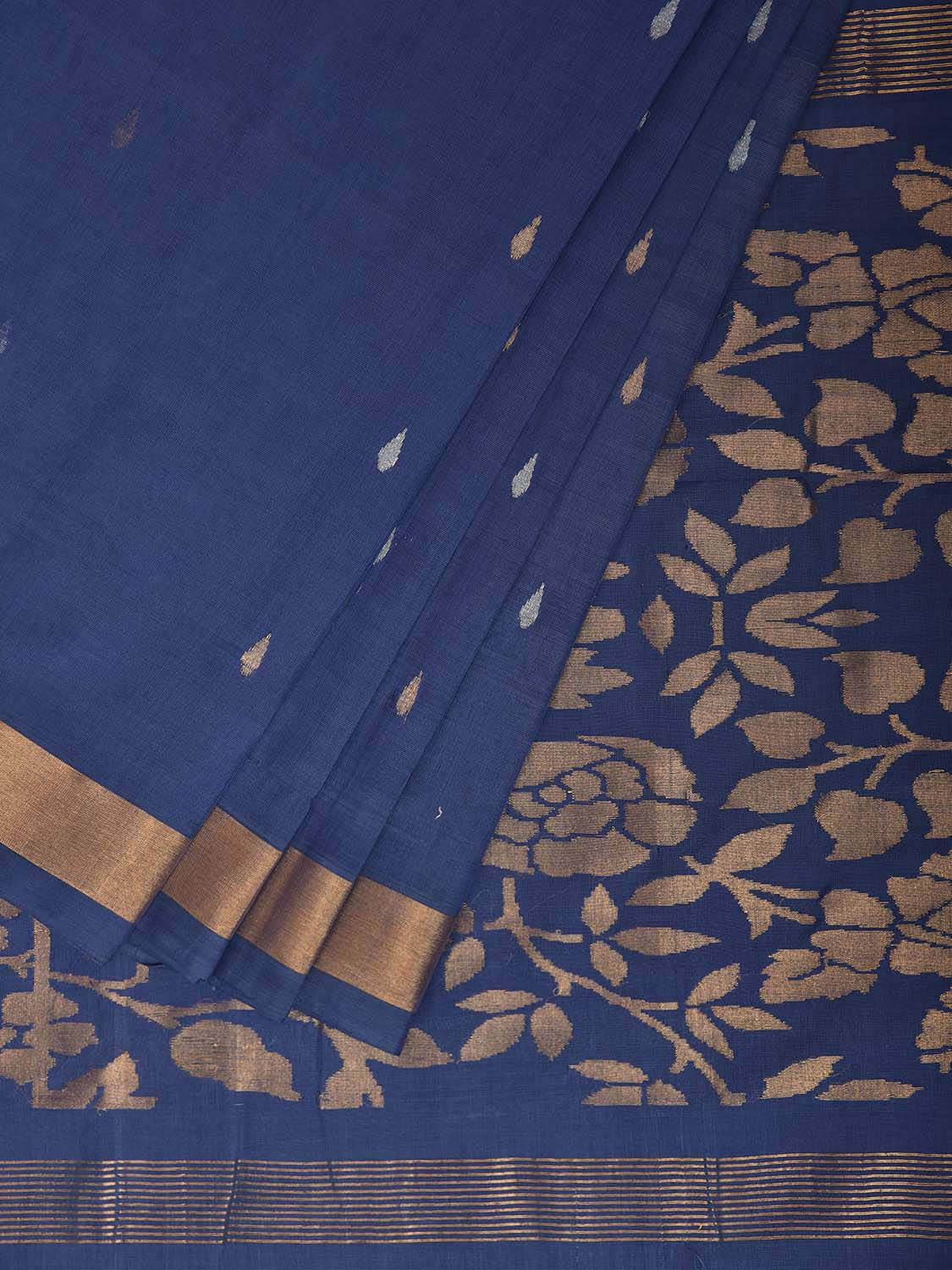 Dark Blue Uppada Cotton Handloom Saree with Floral Pallu Design u2527