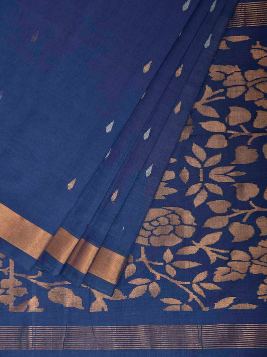 Dark Blue Uppada Cotton Handloom Saree with Floral Pallu Design u2527