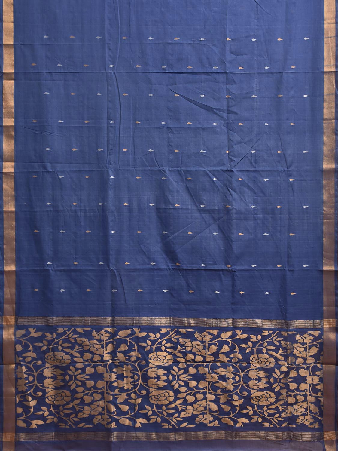 Dark Blue Uppada Cotton Handloom Saree with Floral Pallu Design u2527
