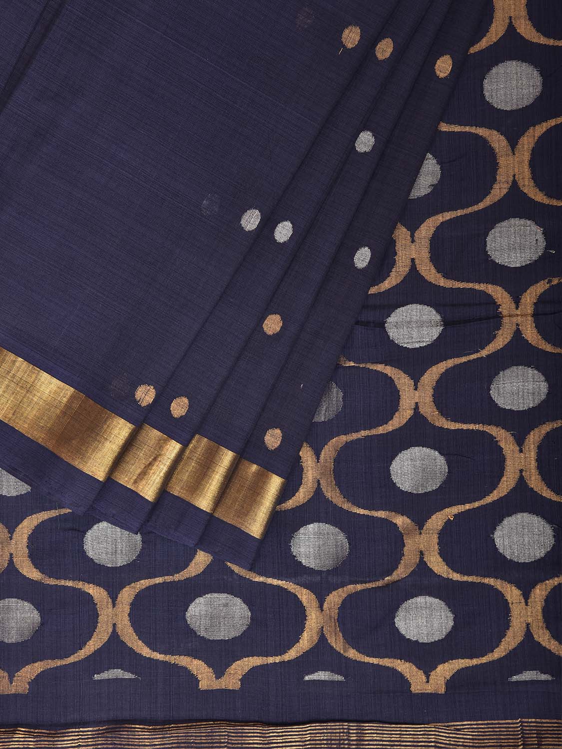 Navy Uppada Cotton Handloom Saree with Grill Pallu Design No Blouse u2529