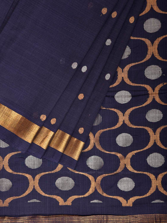 Navy Uppada Cotton Handloom Saree with Grill Pallu Design No Blouse u2529