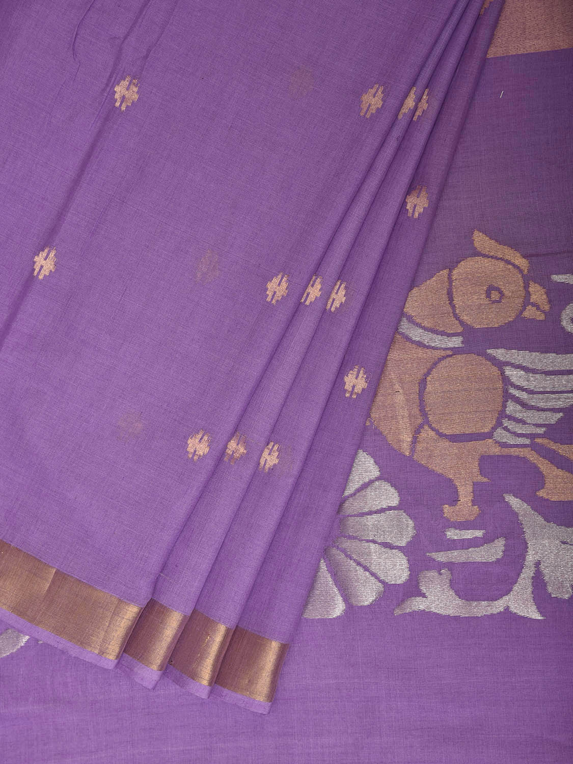 Lavender Uppada Cotton Handloom Saree with Parrots Pallu Design u2530