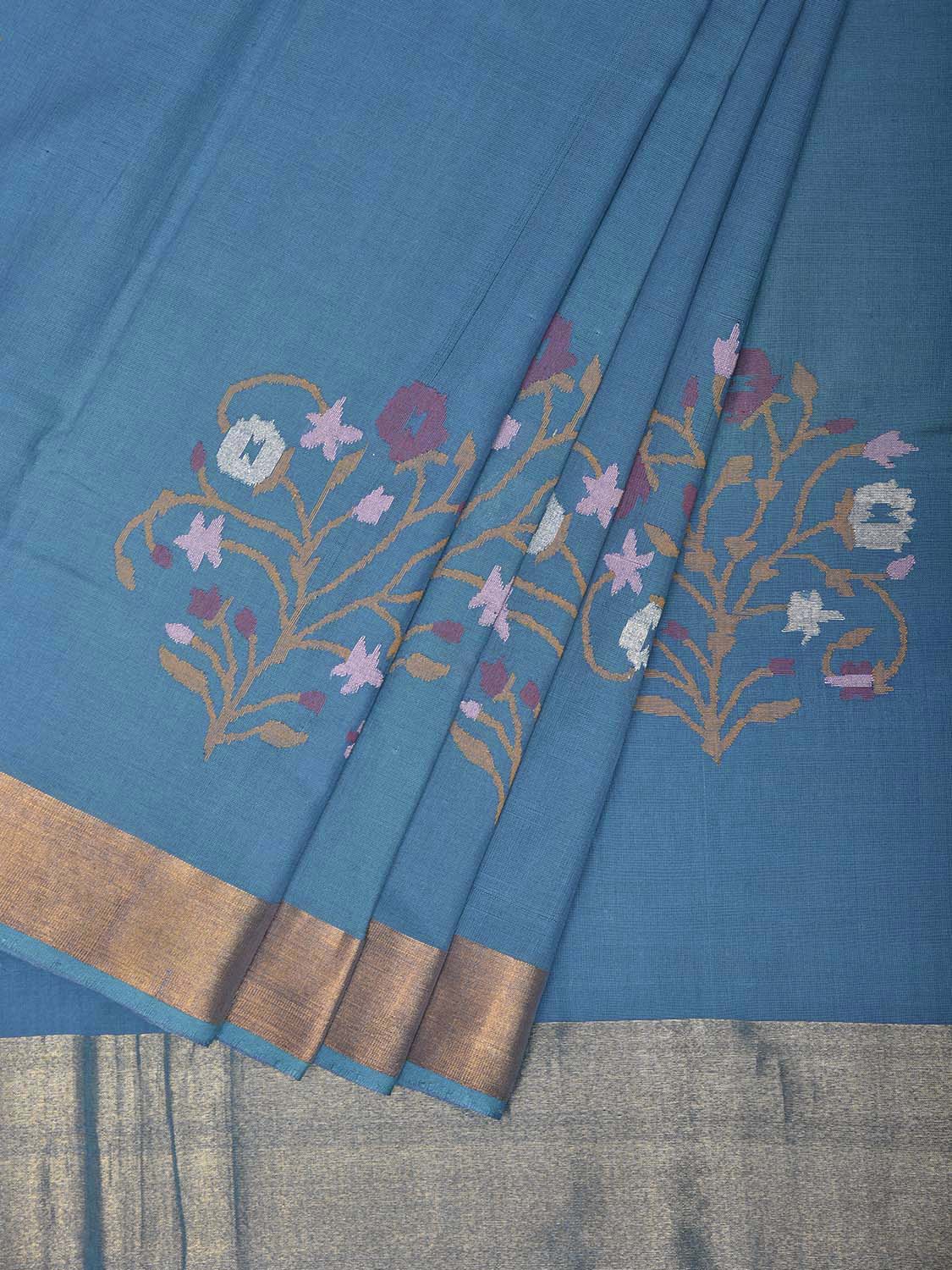 Blue Uppada Cotton Handloom Saree with Buta and Pallu Design No Blouse u2533