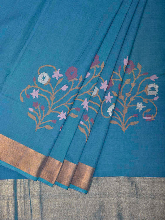 Blue Uppada Cotton Handloom Saree with Buta and Pallu Design No Blouse u2533
