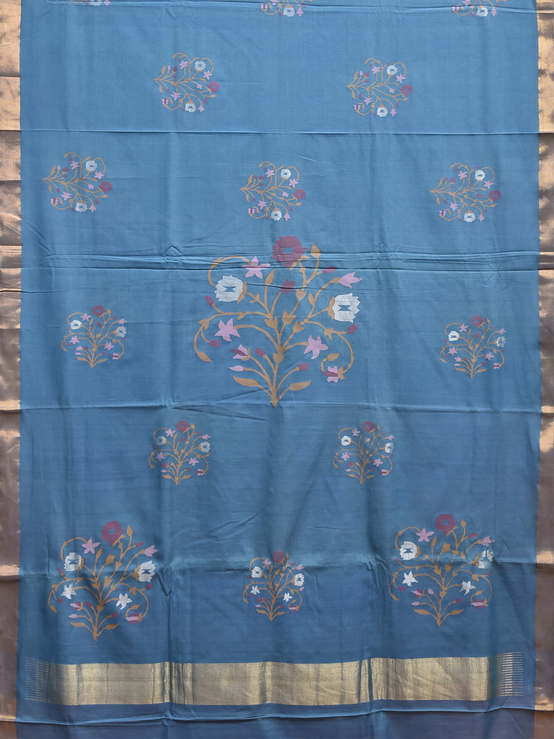 Blue Uppada Cotton Handloom Saree with Buta and Pallu Design No Blouse u2533