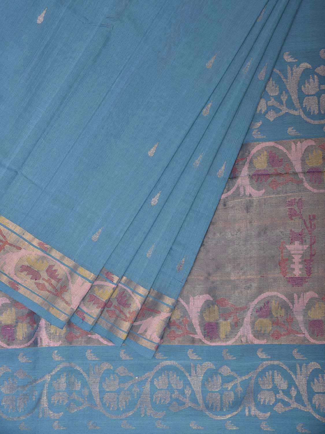 Blue Uppada Cotton Handloom Saree with Border and Pallu Design u2534