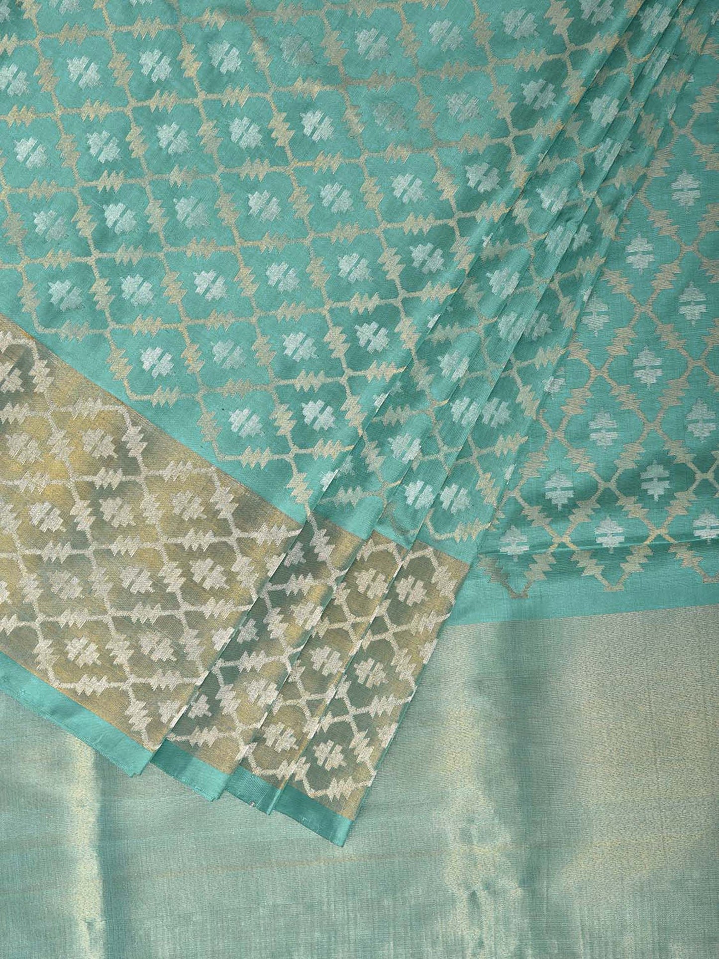 Light Turquoise Uppada Silk Handloom Saree with All Over Jamdani Design u2536