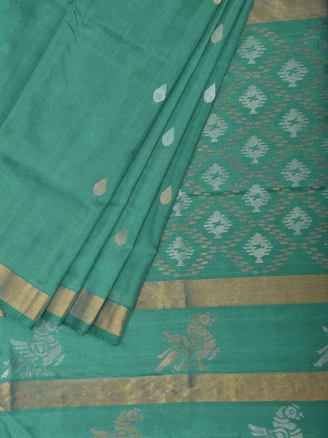Light Green Uppada Pure Silk Handloom Saree with Birds and Grill Pallu Design u2538