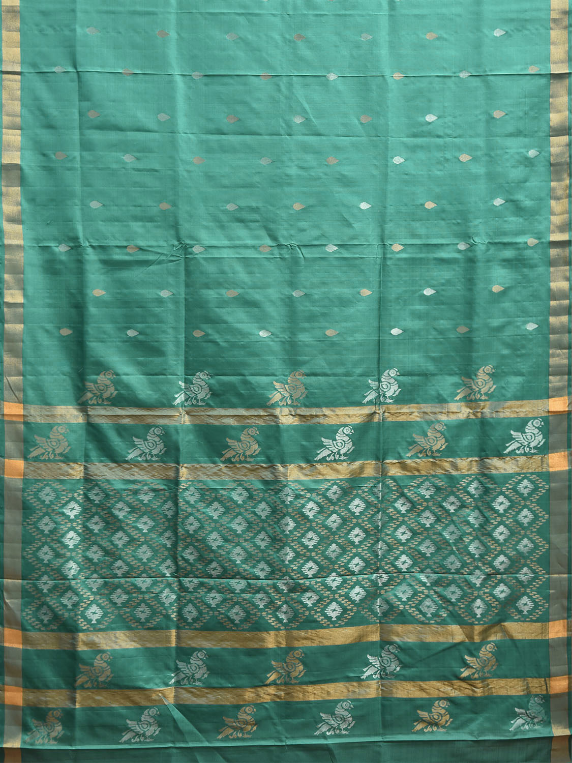 Light Green Uppada Pure Silk Handloom Saree with Birds and Grill Pallu Design u2538