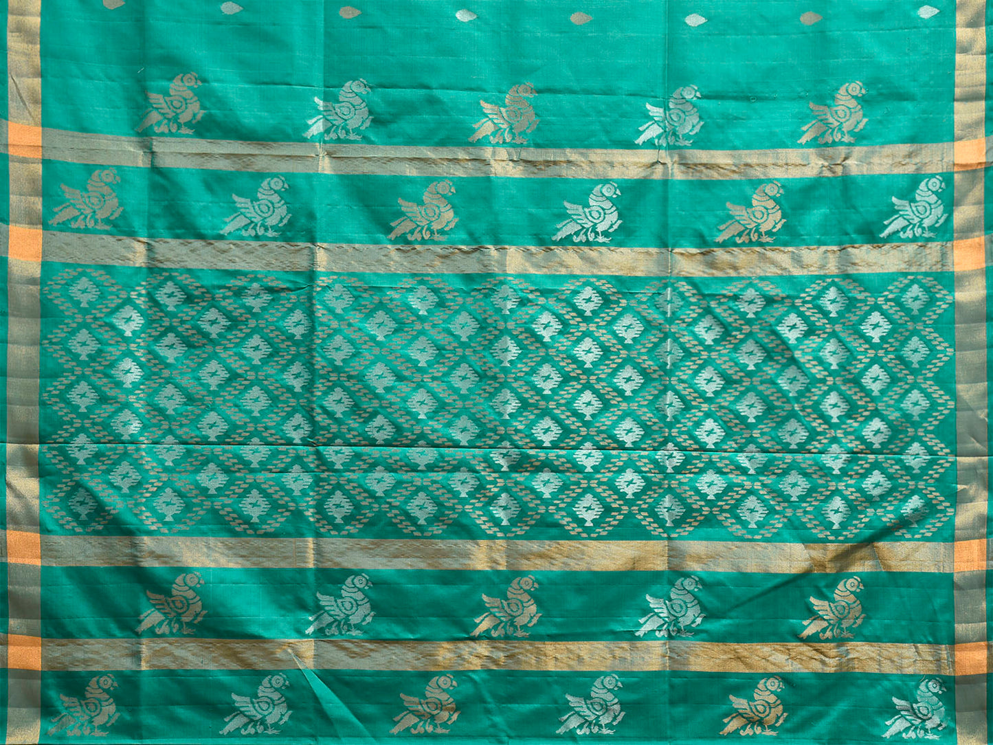 Light Green Uppada Pure Silk Handloom Saree with Birds and Grill Pallu Design u2538