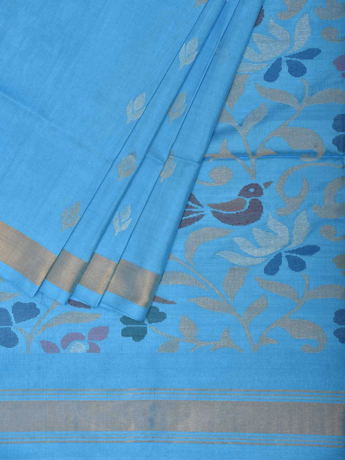 Blue Uppada Pure Silk Handloom Saree with Birds and Floral Pallu Design u2539