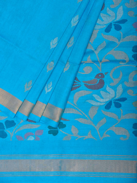 Blue Uppada Pure Silk Handloom Saree with Birds and Floral Pallu Design u2539