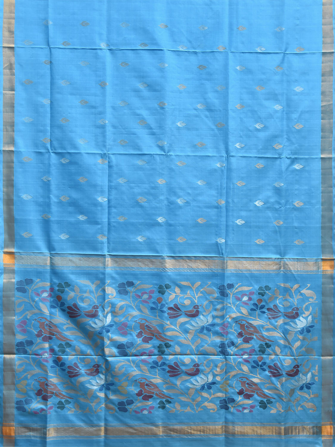 Blue Uppada Pure Silk Handloom Saree with Birds and Floral Pallu Design u2539