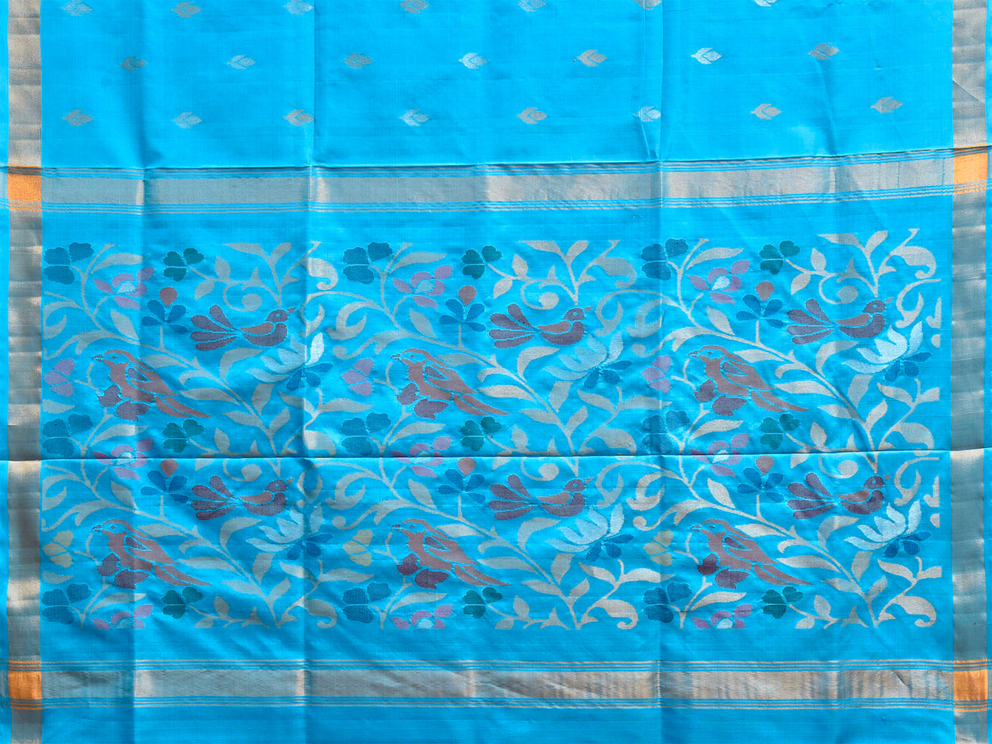 Blue Uppada Pure Silk Handloom Saree with Birds and Floral Pallu Design u2539